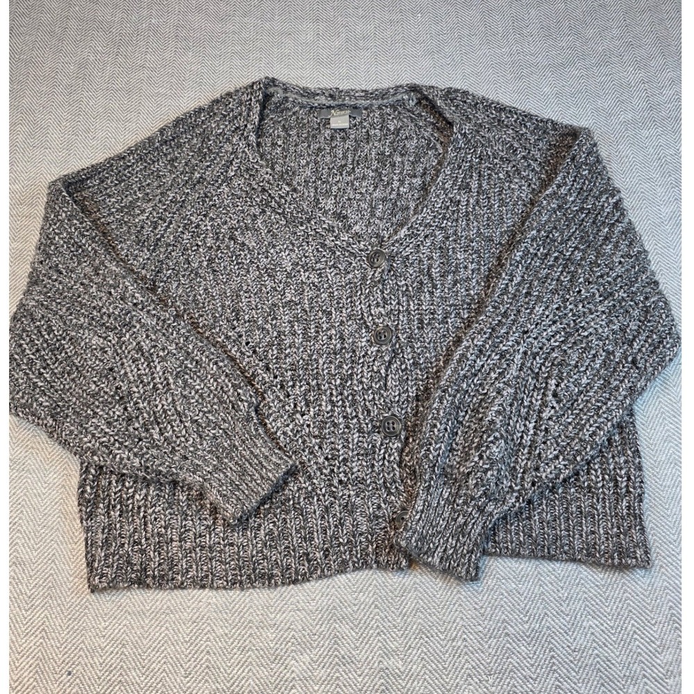 Natural Reflections Gray Marled Chunky Knit V-Neck Button Cardigan Sweater XL